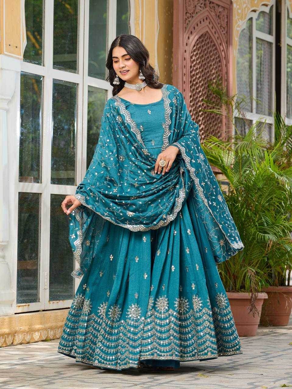 Vichitra Silk Embroidery Long Gowns - MYLUXURY LANE ENTERPRISE